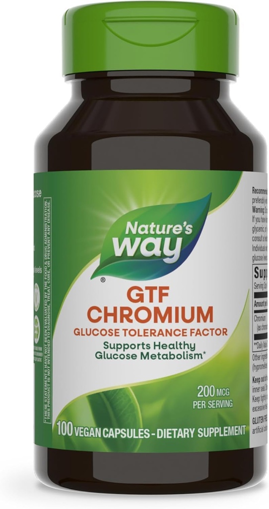 Spôsob prírody GTF Chróm, Glukóza Tolerančný faktor, podporuje zdravé Glukóza Metabolizmus *, 200 mcg Chróm na obsluhu, 100 Vegánske kapsuly (Backaging May Vary)