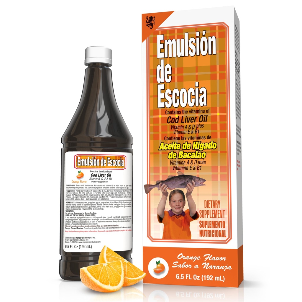 EMULZIA DE ESCOCIA Cod Liver Oil, Orange Flavor, 6,5 fl oz (1 balenie)