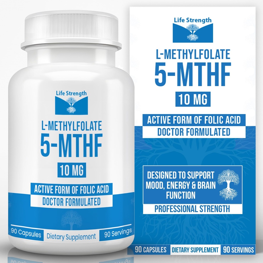 L-metylfolát 10 mg, optimalizovaný a vysoko bioaktívny metylfolát, 5- MTHF doplnok pre Mood and Immune Support, Natural Diet Supplement for Energy, Non- GMO & Gluten-Free, 90 kapsúl