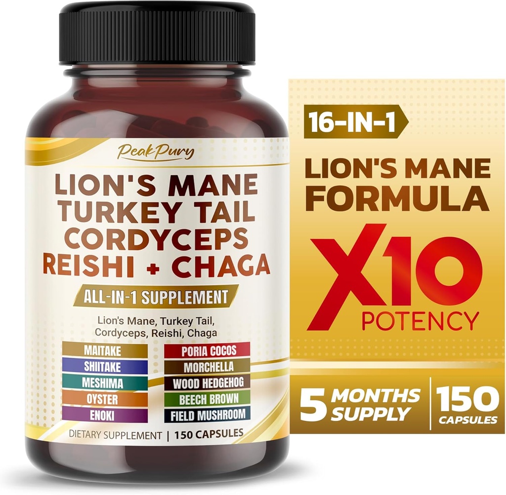 Lion's Mane Turkey Tail Cordyceps Reishi Chaga - Celková Wellness podpora- Made in USA