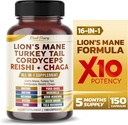 Lion's Mane Turkey Tail Cordyceps Reishi Chaga - Celková Wellness podpora- Made in USA