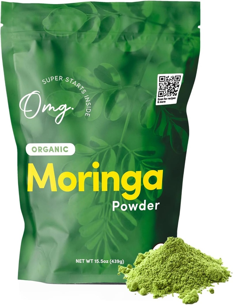 OMG! Superfoods Organic Moringa Powder - 100% Pure, USDA Certified Organic - Dobrý zdroj vápnika, železa, vitamínu A, vitamínu E a viac! - 15.5 Ounces (1 balenie)