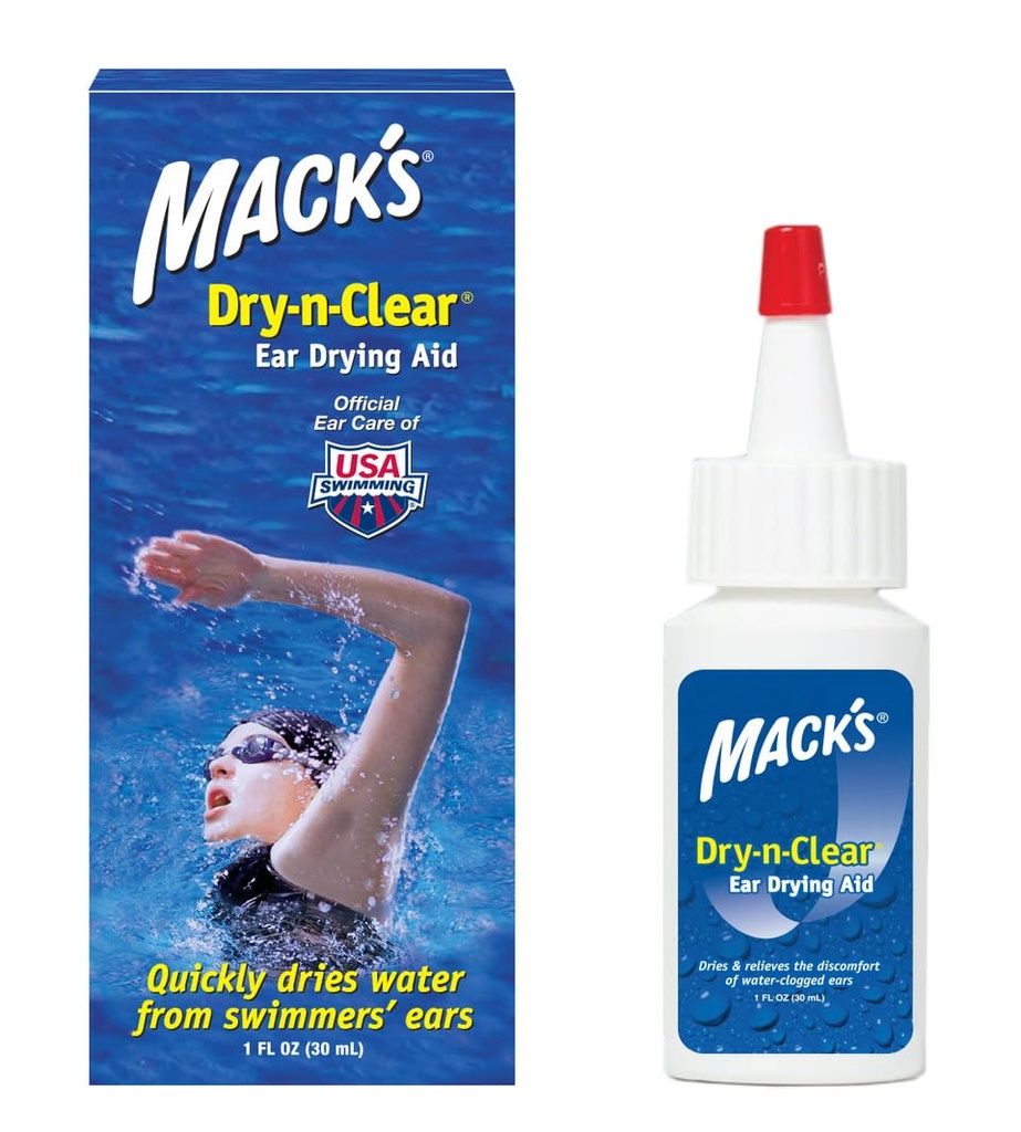 Mack's Dry-n-Clear® Ušná pomôcka na sušenie uší - ušné kvapky do uší pre upchaté ucho vody po kúpaní, sprchovaní, potápaní a surfovaní - 1 Fl Oz