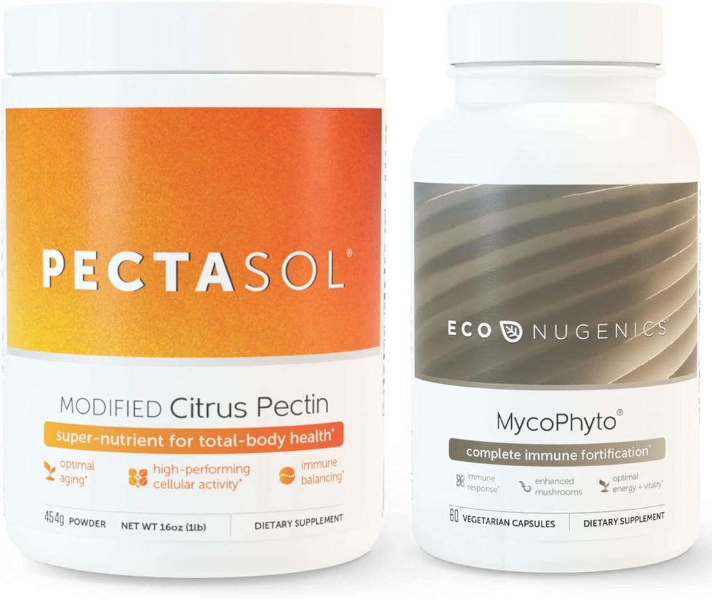 Econugenics Ultimate Immune System Support Pack - PectaSol-C Modifikovaný Citrus Pectin- 454 Grams & MycoPhyto Medicinal Mushrom Health- 60 Kapsule