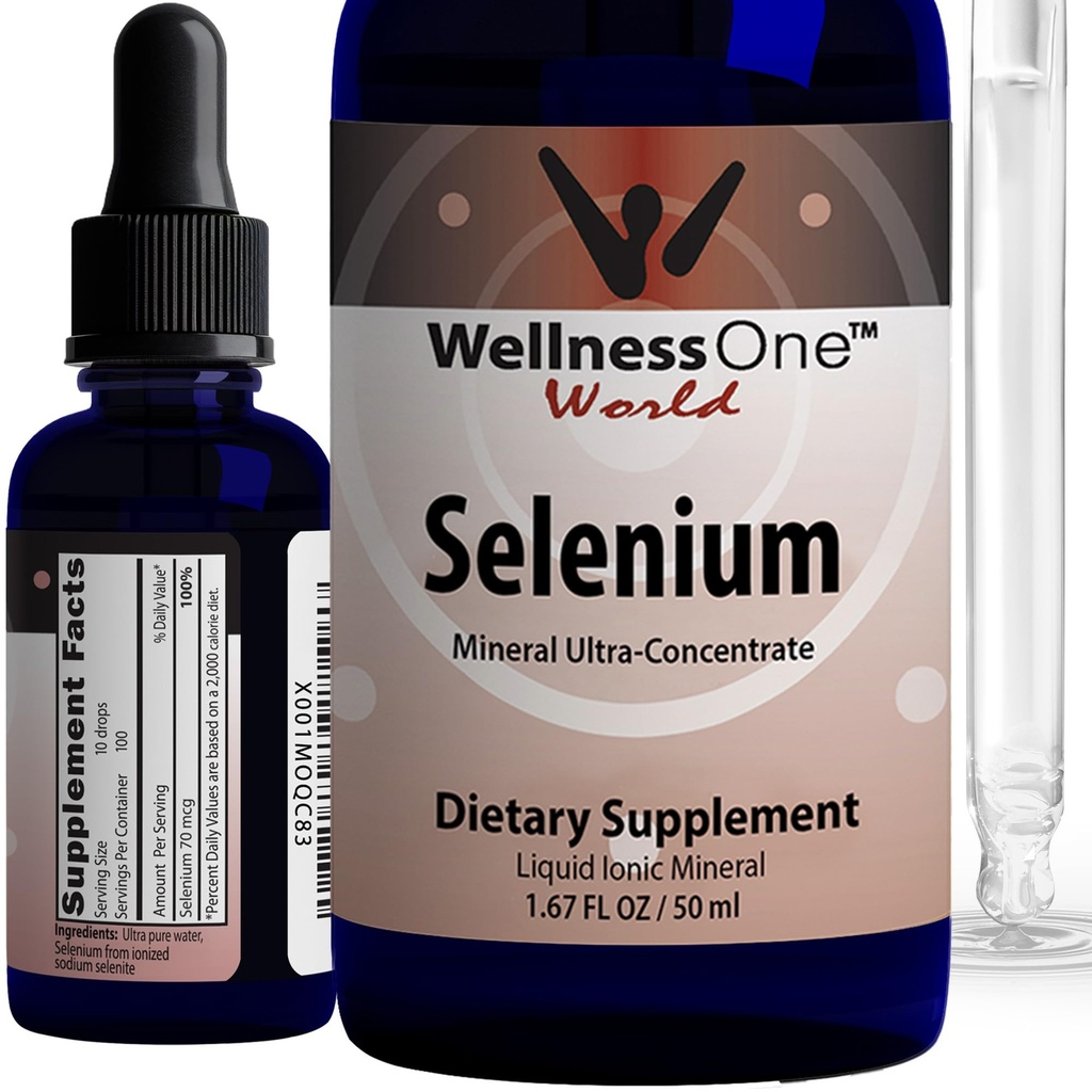 WellnessOne Liquid Selenium Supplement - Ionized Selenium Liquid Drops 70 mcg - Antioxidant, Kardiovaskulárne a Immune Support - USA Tested, Vegan, Non-GMO, Gluten Free, Unflavred - 1.67 fl oz