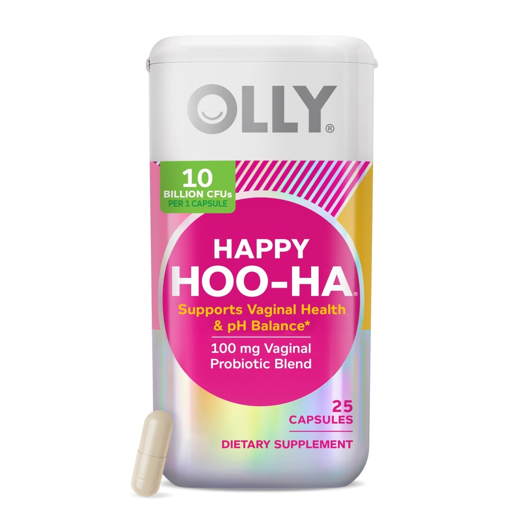 OLLY Happy Hoo-Ha Kapsule, Probiotiká pre ženy alebo ľudí Vagíny, Vaginal Health and pH Balance, * 10 miliárd CFU, Gluten Free - 25 gróf