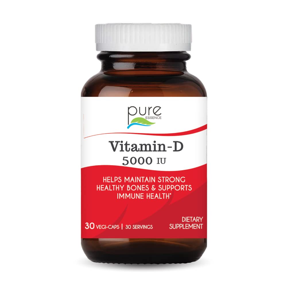 Pure Essence Labs Vitamín D - 5000 IU vitamínu D zo 100% čistého cholekalciferolu - 30 Vegetariánskych kapsúl