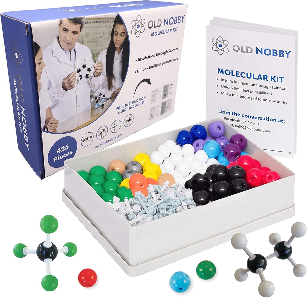 Old Nobby Organic Chemistry Set (425 ks) Molecular Model Kit with Atoms, Bonds, Guide, Bond odstránenie Tool - STEM Science Kits for Kids Hračky Chemistry Set for Students Učitelia Mladí vedci