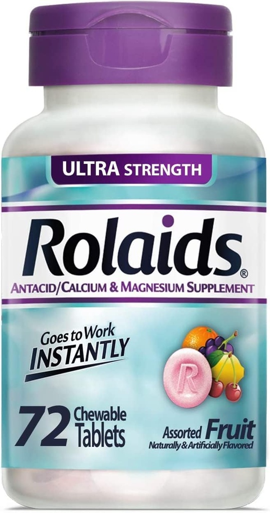 Rolaids Antacidum Vápnik a horčík Supplement Ultra Strength Tablets, Fruit 72 ea (Pack of 4)