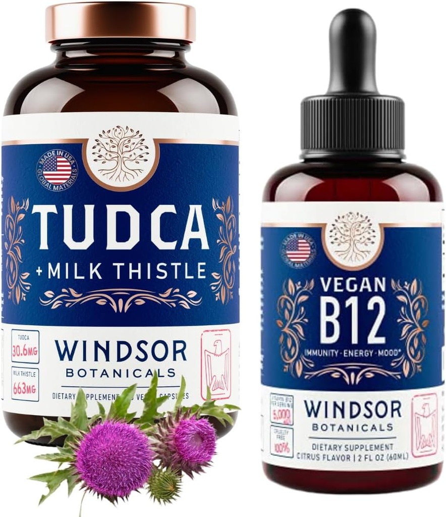 WINPODER BOTANICALS Tudca so Silymarin Milk Thitle a Vegan Vitamín B12 Tekutina - Zdravotná podpora Bundle