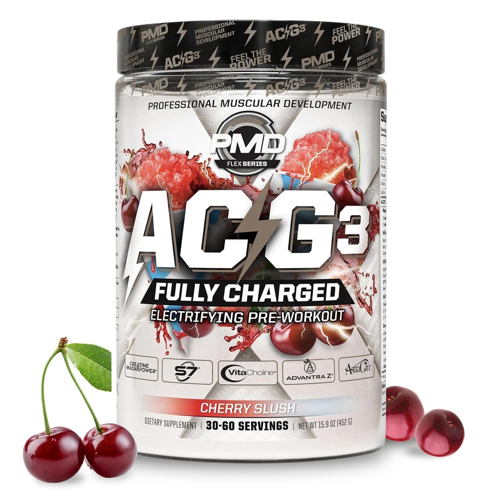 PMD Sports ACG3 plne nabitý - Electrifying Pre Cvičenie Powder - High Energy & Pump pre cvičenie pre mužov a ženy maximalizovať zameranie, vytrvalosť a výkon - Cherry Slush (30-60 Servings)