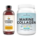 Morský kolagén prášok + vitamín C - perfektná koža z Vnútri Combo. Wild-Caught Cod Fish Peptides, Lipozomálne VIT C Liquid 1000mg. Boost Production and Synthesis for Healthy Aging, Beauty, Wellness.