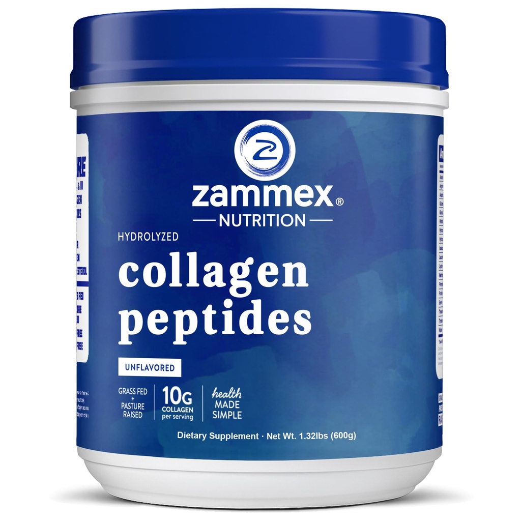 Zammex Premium Collagen Peptides Powder Neflavred,Hydrolyzed Proteins Typy I a III, Podporuje vlasy, koža, nechty, kĺby, Tráva Fed, Non-GMO, Gluten-free, Paleo & Keto Friendly,60 Servings