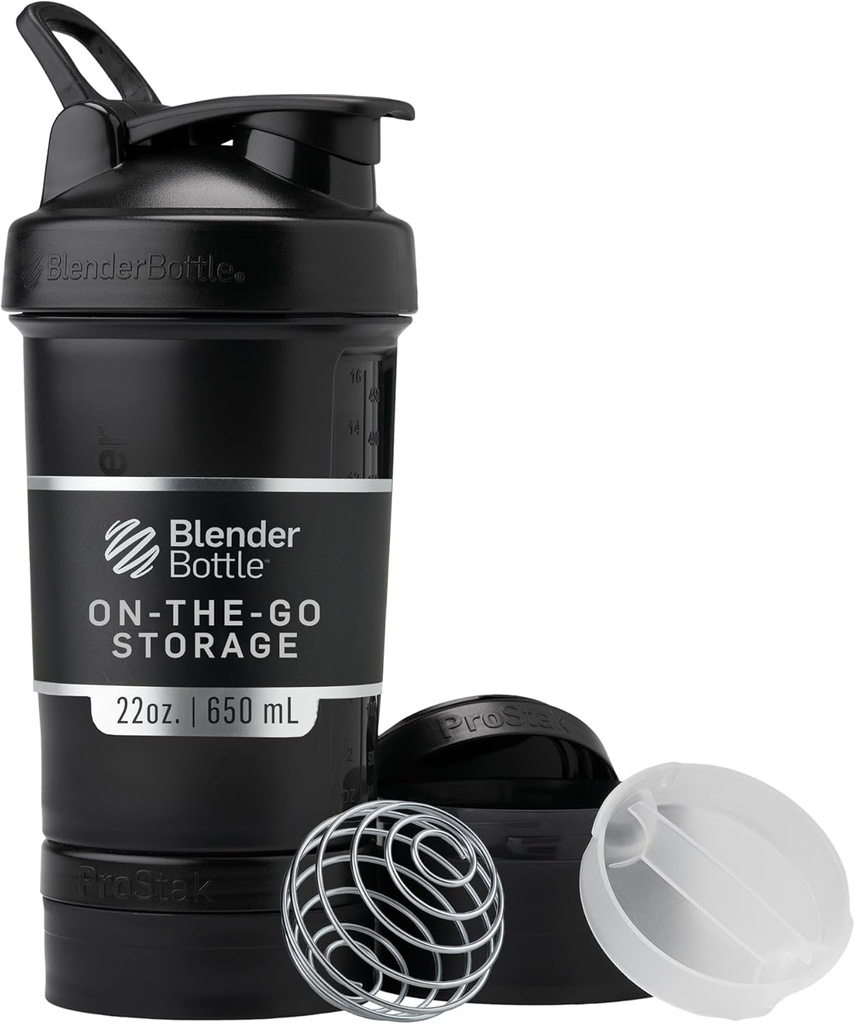 BlenderBottle Shaker fľaša s pilulkou Organizátor a skladovanie pre proteínový prášok, Classic V2 ProSak System, 22-Ounce, Midnight Black