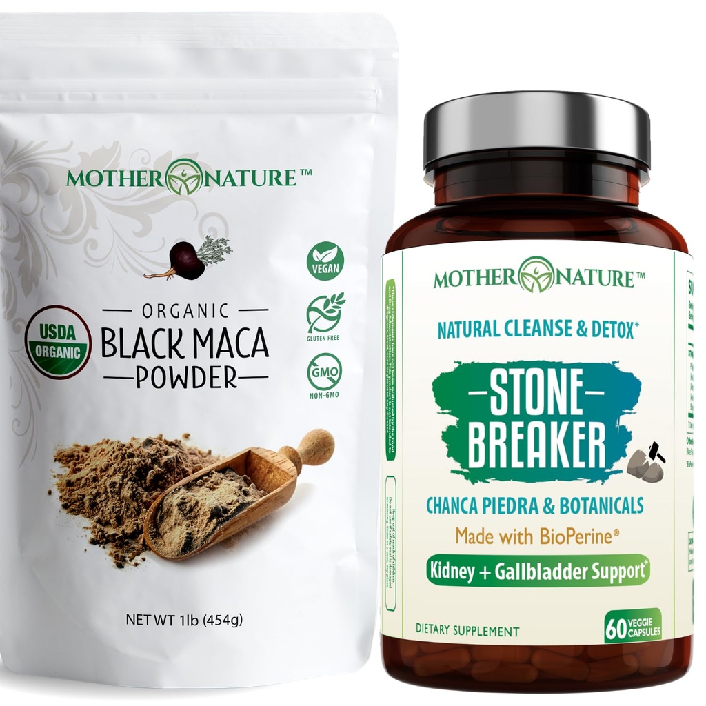 Organické Black Maca Root Powder + Chanca Piedra Stone Breaker Kapsule 