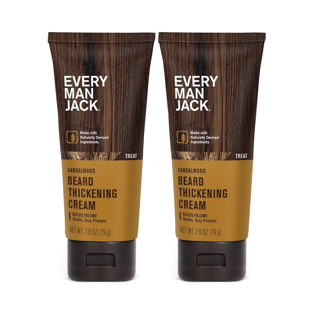 Každý muž Jack Brad zhustiaci krém - Posilňuje, Hrúbky, Vyživuje medvedík - Light Sandalwood vôňa - Vyrobené s prirodzene odvodených zložiek, ako je biotín, vitamín B6, sójový proteín - 2.8oz - 2 balenie