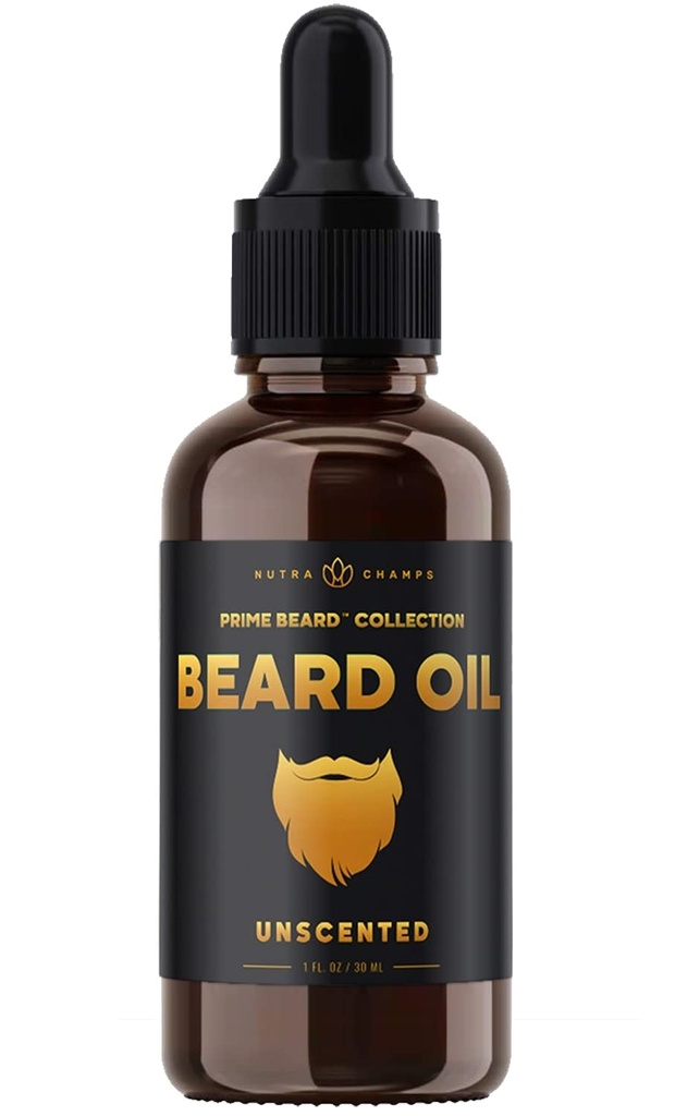 NutraChamps Beard Oil Conditioner - Nevoňavý panenský Argan, Jojob, Hroznové oleje a viac pre rast brada - Zjemňuje a posilňuje bradavice a fúzy pre mužov - Premium Signature Prime Beard Blend
