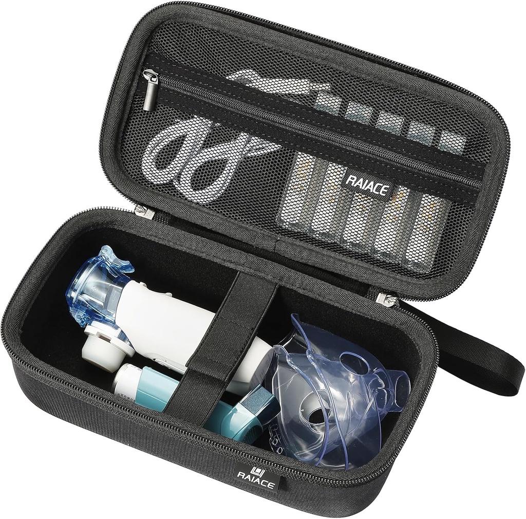RIACE tvrdé úložné puzdro pre prenosný ručný inhalátor Nebulizer Machine, Astma Inhaler Travel Bag. Vstavané sieťovacie vrecko pre medicínu a príslušenstvo. (iba prípad) - čierna