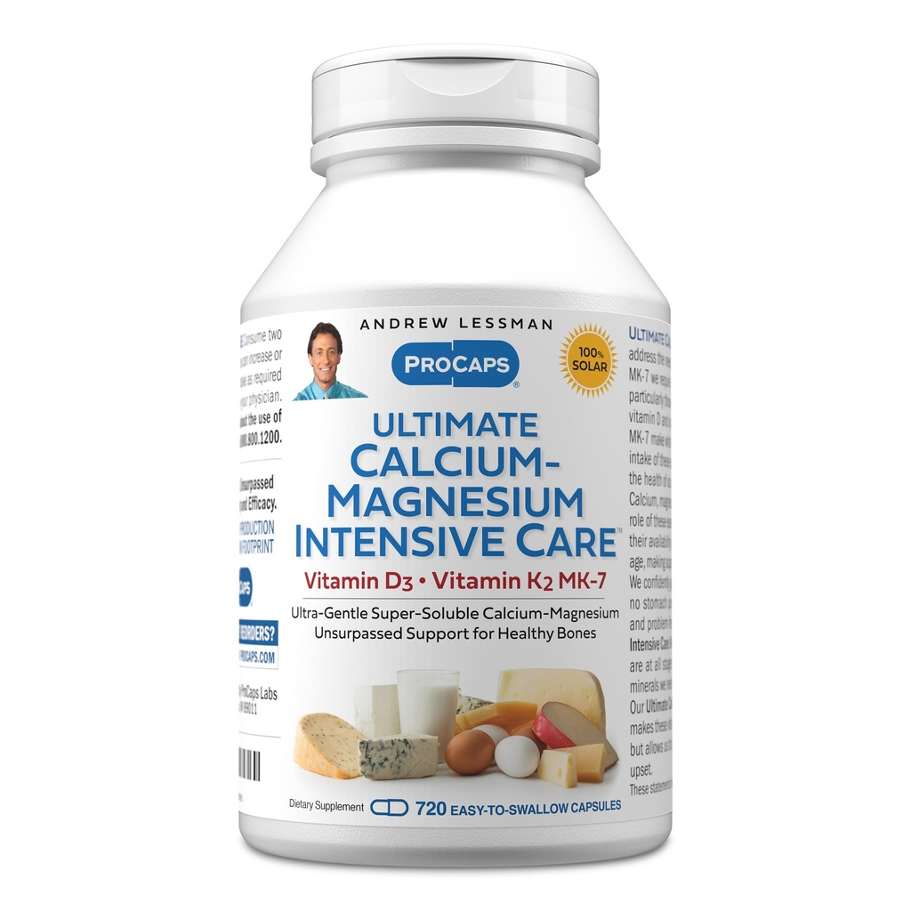 ANDREW LESSMAN Ultimate Vápnik Magnesium Intenzívna starostlivosť s vitamínom D3 & K2 MK7-120 mcg - 720 Kapsule  Jemné, ľahké prehltnúť, superrozpustné. Žiadne prídavné látky