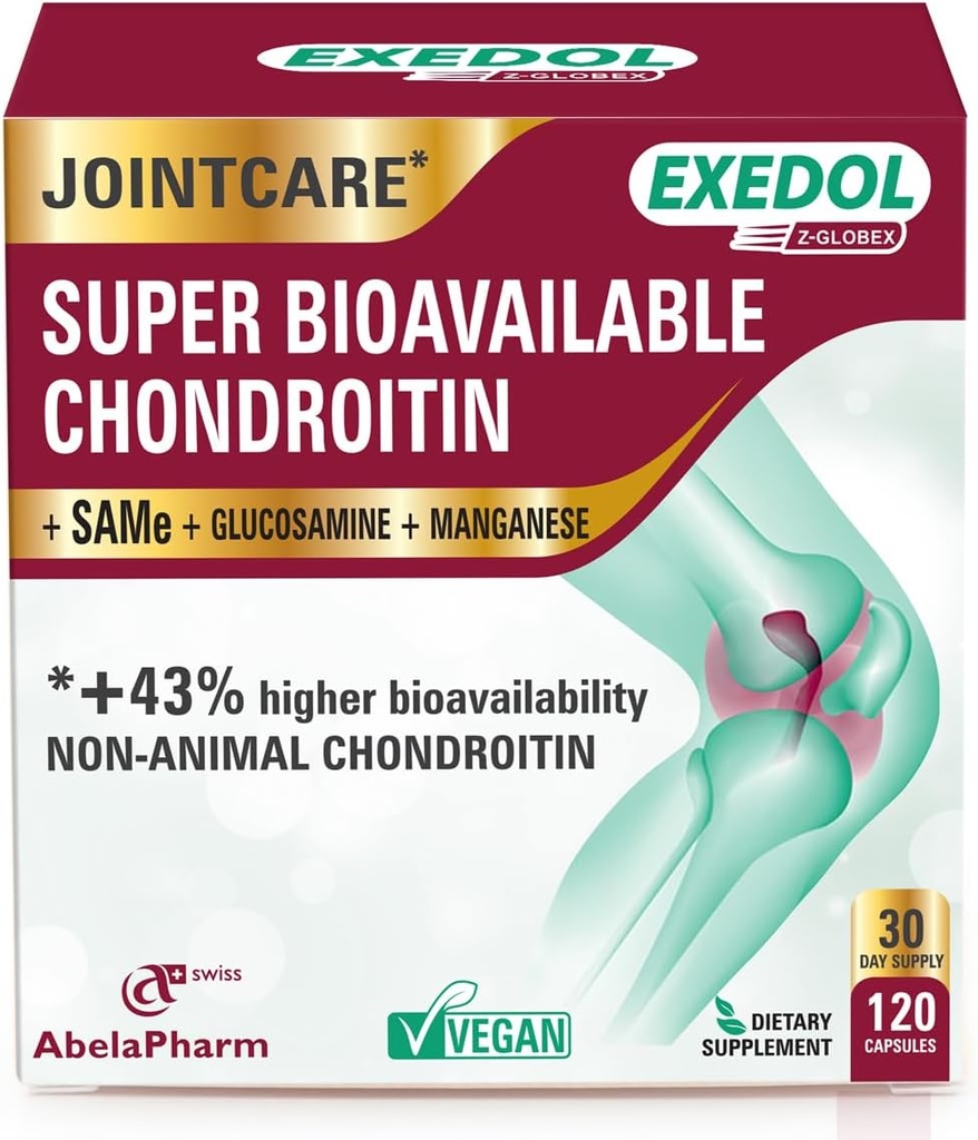 Exedol Biodostupný Glukozamín Chondroitín, Vegan Joint Support Supplement for Enhanced Joint Function, Cartilage Health, Connective Tissue and Bone Health - 120 Kapsule