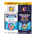 Mucinex Fast-Max Cold a Flu & Nightshift Medicine pre dospelých, Over-The-Counter Mediciation Combo Pack pre úľavu proti bolesti hrdla, Dekongestant, Kašeľ a studená medicína (2 x 6 Fl Oz)