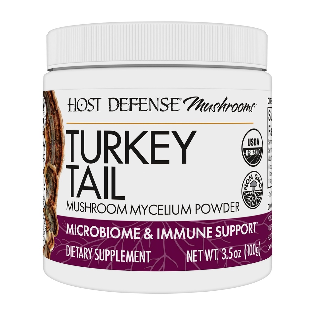 Host Defense Turkey Tail Mushroom Powder - Tráviace zdravie a imunitná reakcia Suplement - Huba Supplement for Gastrointestinal & Gut Microbome Support - 3.5 oz (66 Servings)
