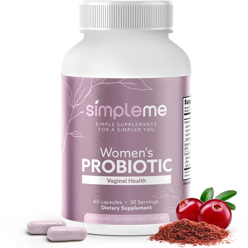 Jednoduché Ženy probiotiká s prebiotikami, brusnica - Vaginálne probiotiká pre ženy - Pre rovnováhu pH, UTI, Vaginálne zdravie, Gut Flora - Dámske probiotiká Supplement Complex pre Wellness - 60 kapsúl