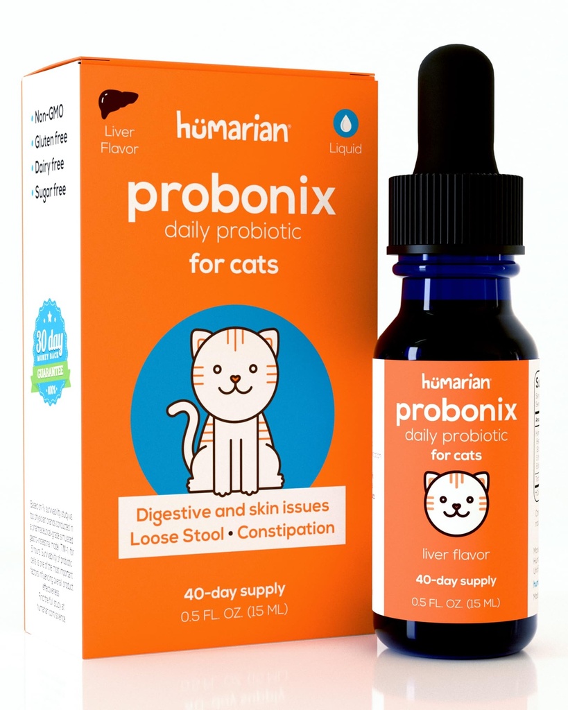 Humarian Probonix Liquid Probiotiká pre mačky - 8-kmeň mačka probiotické kvapky na pevnosť Feline Gut zdravie, zubné zdravie, imunita a viac - 30-Deň dodávky - Chuť pečene