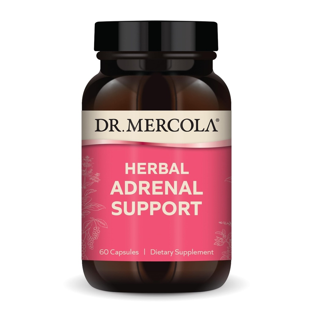 Dr. Mercola Herbal Adrenal Support, 30 Servisov (60 kapsúl), Dietary Supplement, Mood and Stress Management, non-GMO