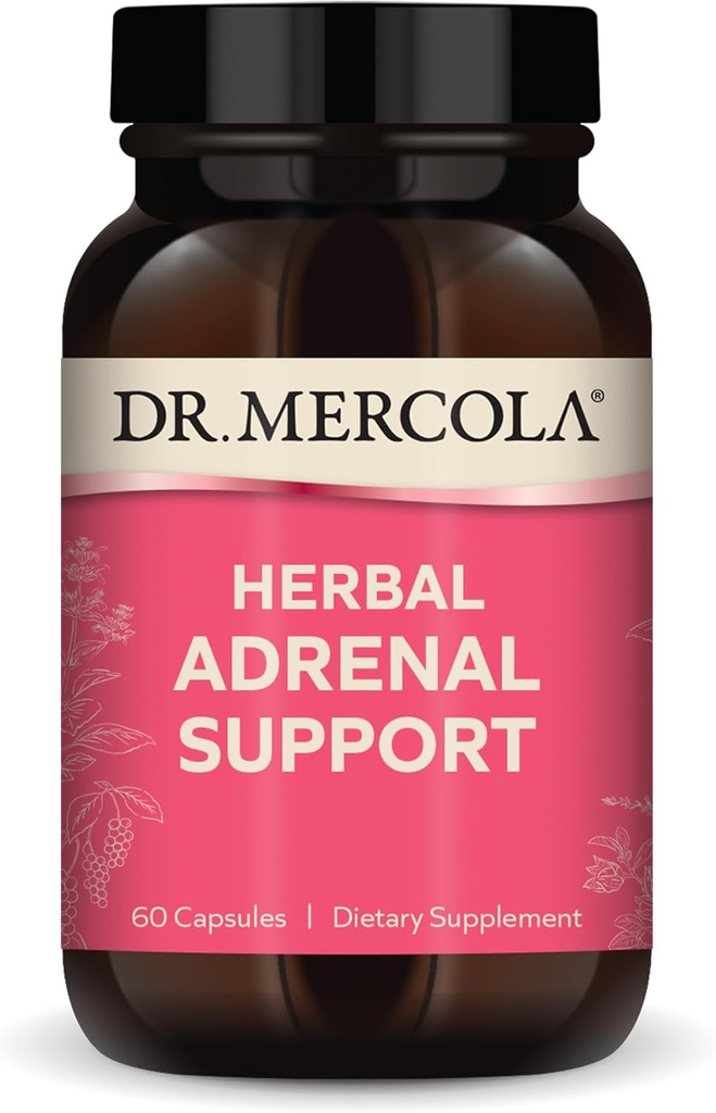 Dr. Mercola Herbal Adrenal Support, 30 Servisov (60 kapsúl), Dietary Supplement, Mood and Stress Management, non-GMO