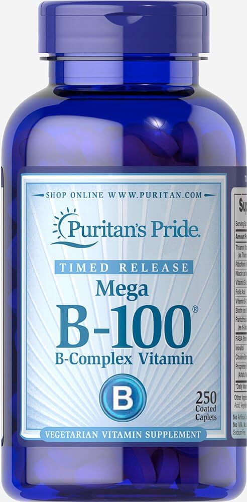 Puritánska pýcha vitamín B-100 Complex Časové uvoľňovanie Kaplety, 250 Počet