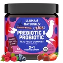 Llama Naturals Kids Probiotiká s prebiotickými Fiber, Vegan, Organické Prebiotiká a probiotiká Gummy pre podporu zdravia Gut, Batoľa skutočné ovocie Gummy vitamíny, žiadne pridané cukrovej trstiny, zmiešané Berry, 60 Ct