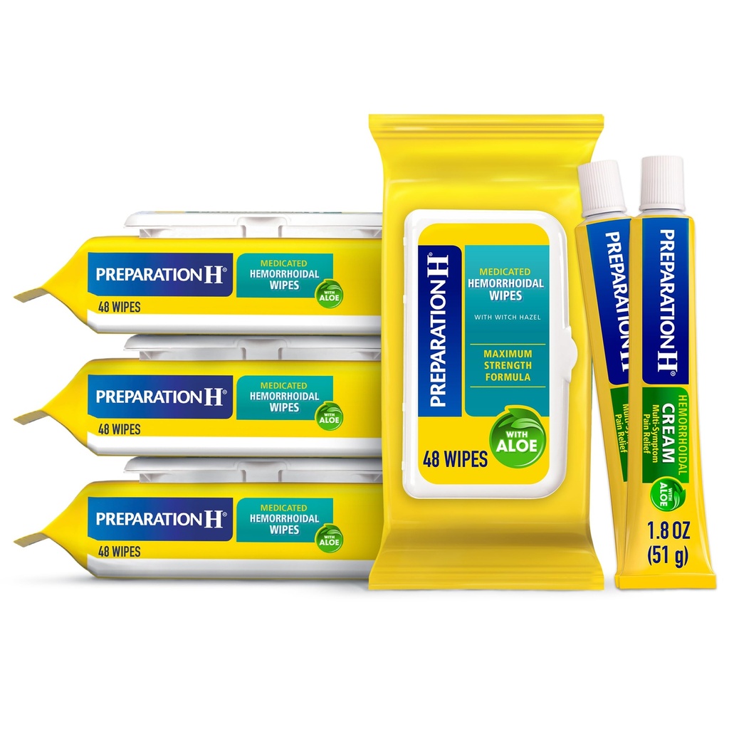 Príprava H hemoroidy Utierky s čarodejnicou Hazel, 192 Ct Plus Príprava H hemoroidy Symptom Liečba krém, 2 Tuby x 1.8 oz, Wipe Plus Liečba pre lepšiu úľavu, Hemoroid starostlivosti Bundle
