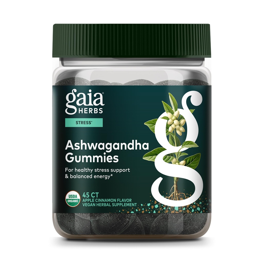 Gaia byliny Organic Ashwagandha Gummy, Podpora stresu, škorica, Ginger, bezlepok, Vegan, 45 gróf