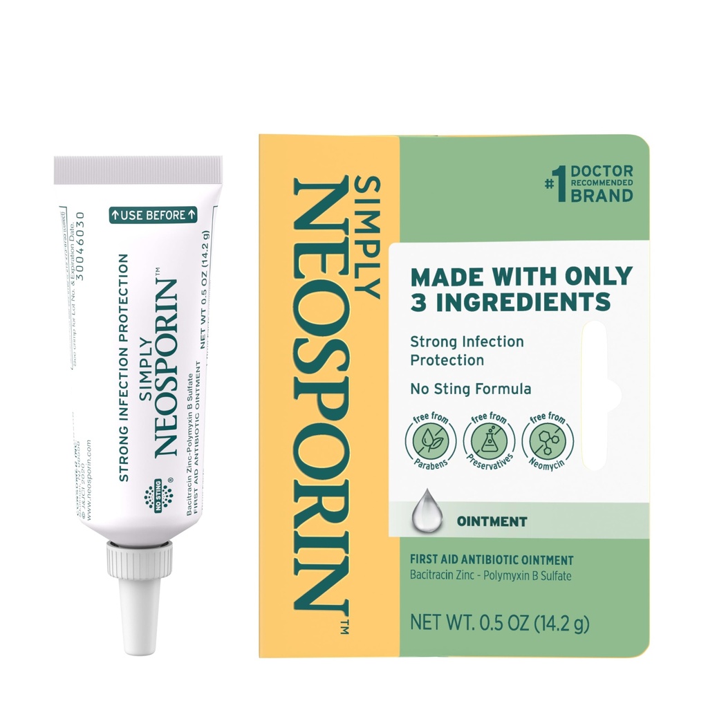 Neosporín Jednoducho Formula 3-Ingredient prvej pomoci Antibiotická masť a liečba rany Bacitracínom Zinkom a polymyxínom B Sulfate, Konzervačná látka, Paraben- a Neomycín-Free, 0,5 oz