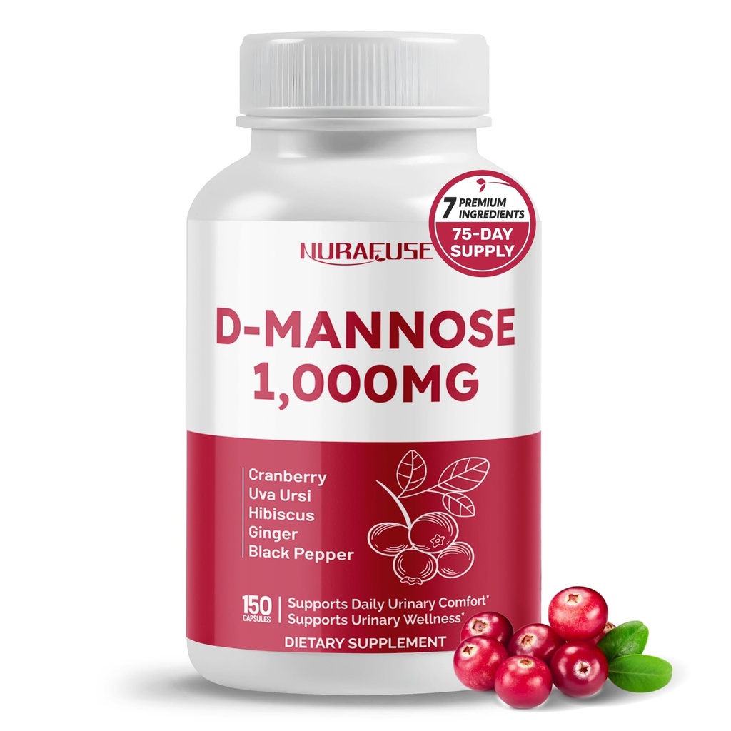D-Mannose s Cranberry, Uva Ursi, Hibiscus, Ginger, Black Pepper - podporuje močové tract zdravie, čistenie močového mechúra - Vyrobené a testované v USA