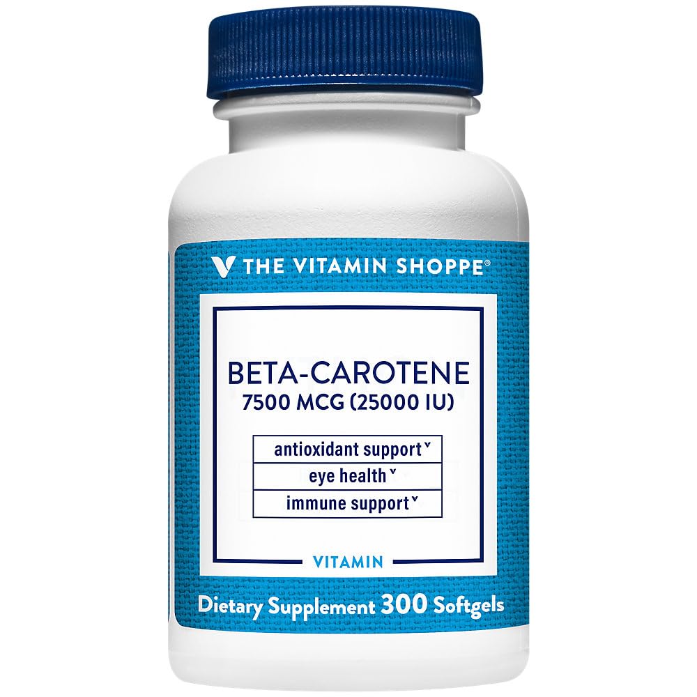 Vitamín Shoppe Beta-karotén 2500IU (vitamín A), Antioxidačná podpora videnia a imunitného zdravia (300 softgelov)