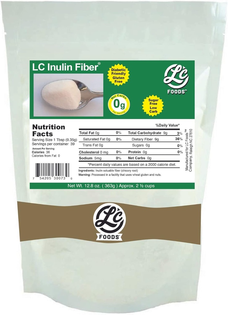 LC Foods Inulin Fiber (Chicory Root) All Natural - Nízky Carb - Gluten Free - bez cukru - Diabetická priateľsky - 12.8 oz