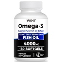 Rybí olej Omega 3 (4000mg), 180 Softgels,Omega 3 Doplnky mastných kyselín s EPA a DHA pre zdravie mozgu a srdca