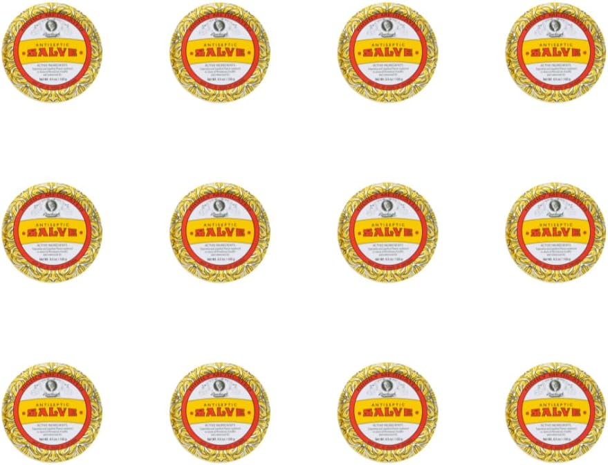 Rawleigh Antiseptický Salve Iconic Yellow Big Tin: 4.5 oz, Multi-Purpose Masť Upokojuje Rezy, Bruises, Irritácie, s Turpentine, Fenol, Cottonseed Oil & Paraffin, Pôvodná formula - Balenie 12