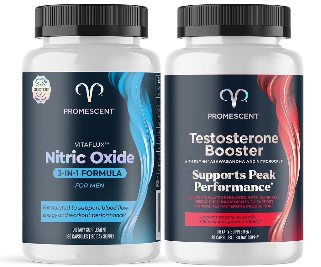 Promescent VitaFLUX Nitric Oxide Supplement, L Arginin L Quality Citrulline Doplnky pre mužov + Testosterón Booster pre mužov Dodatok w/Tongkat Ali (LongJack), KSM-66 Ashwagandha