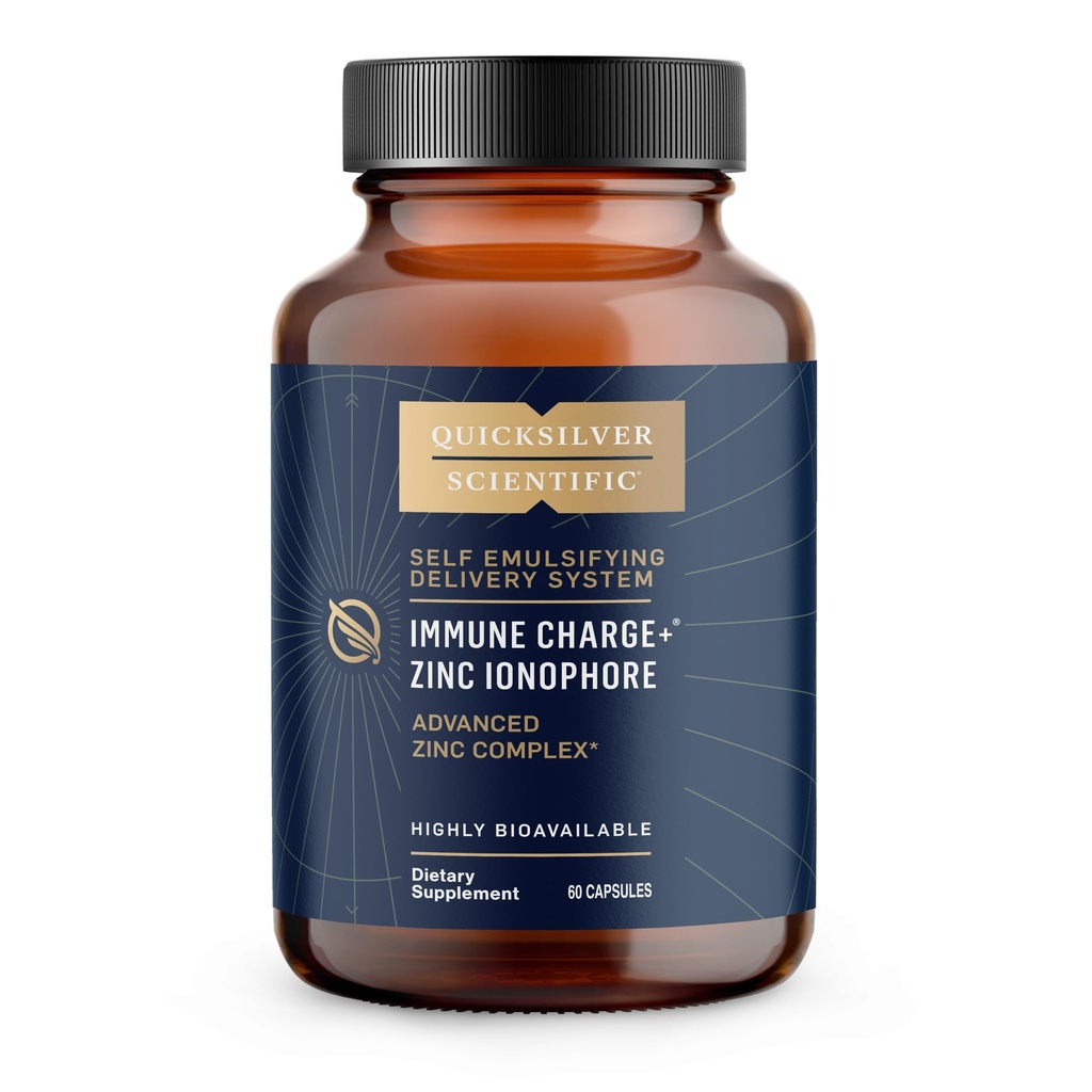 Quicksilver Scientific Immune Charge+ Zinok Ionophore - Zinok Supplement Complexed with Quercetin, Luteolin, Hesperetin Immune + GI podpora (60 kapsúl)