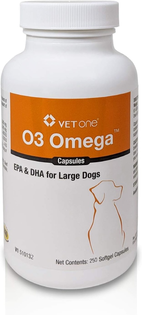 VetOne O3 Omega Soft Gel pre veľké psy - Esenciálna podpora mastných kyselín - Skin & Coat Supplement - 250 kapsúl
