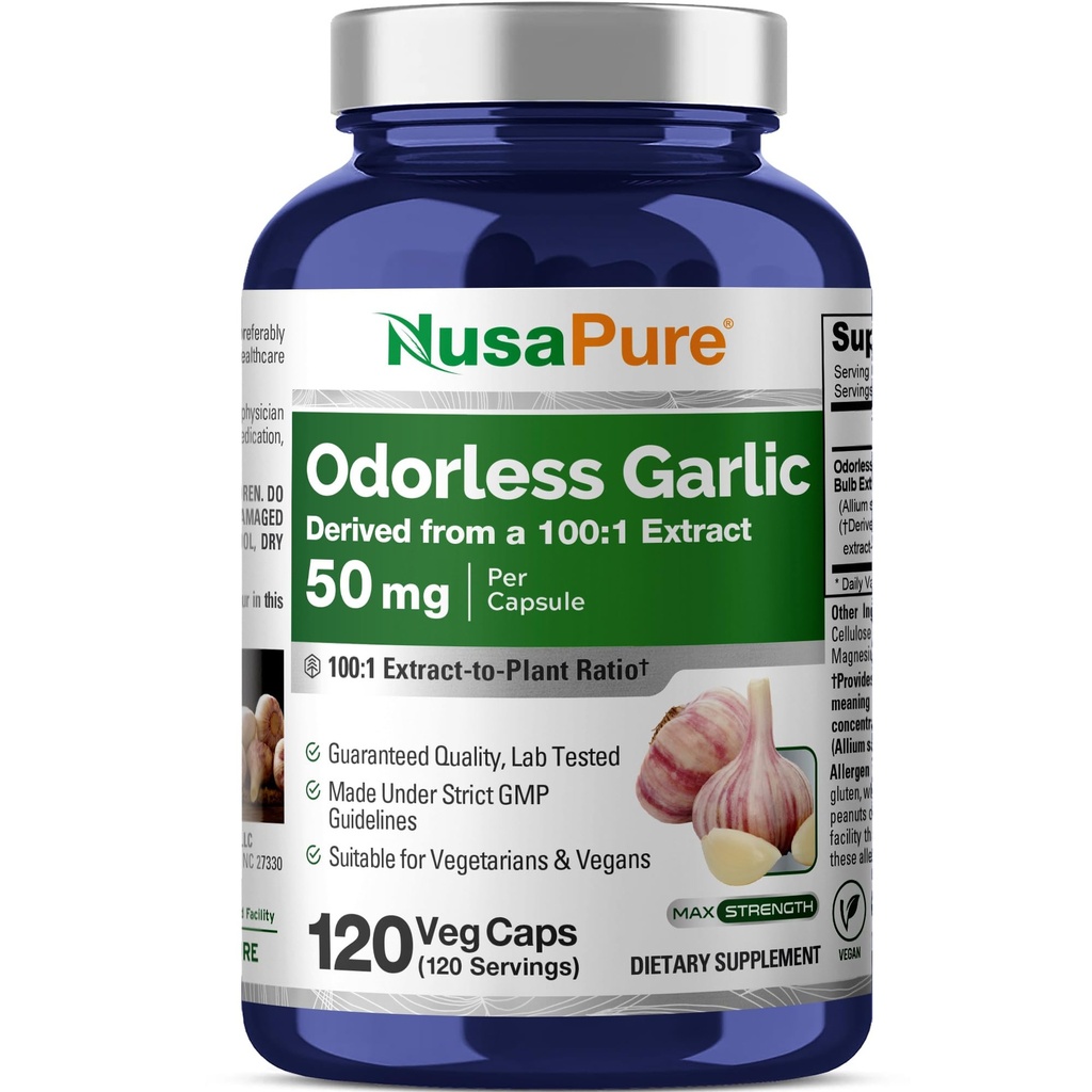 NusaPure Odorless Cesnak 100:1 extrakt, 50 mg ekvivalent 5000mg Kapsule 120 Veggie Caps 