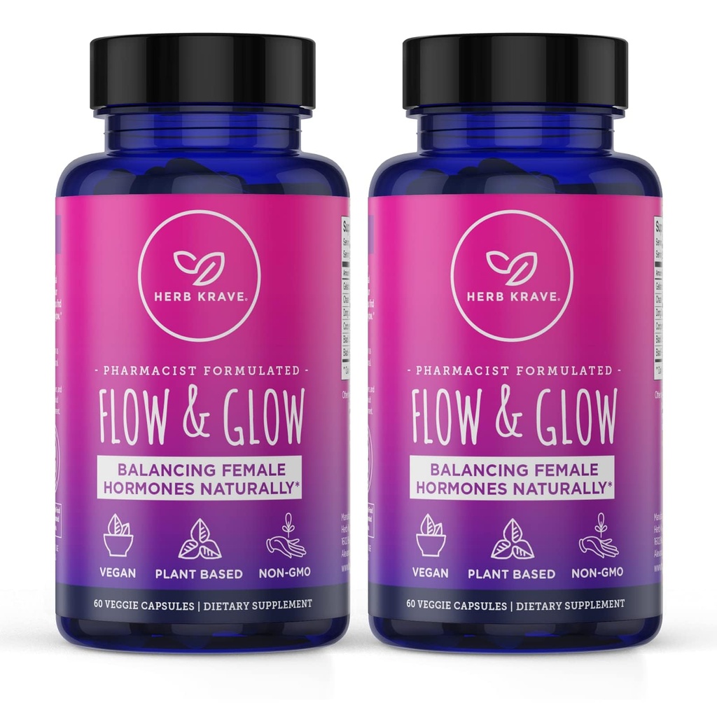 Flow and Glow Natural Hormone Balance for Women - PMS & Menopauza Relief for Cramps, Mood Swings & Night Sweats with Donq Quai & Black Cohosh od Menopause - 60 Vegan Kapsule (2 balenia)