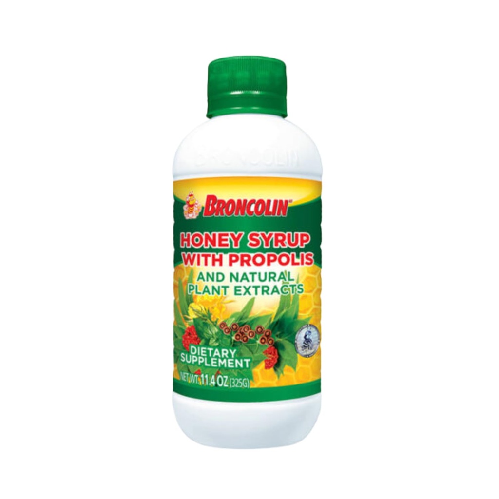 Broncolin Honey Sirup s Propolis, Sirup s prírodnými rastlinných extraktov obnoviť svoje hrdlo, prírodné zložky, bazy, Eucalyptus, Mätový olej, 11.4 Oz, Fľaša