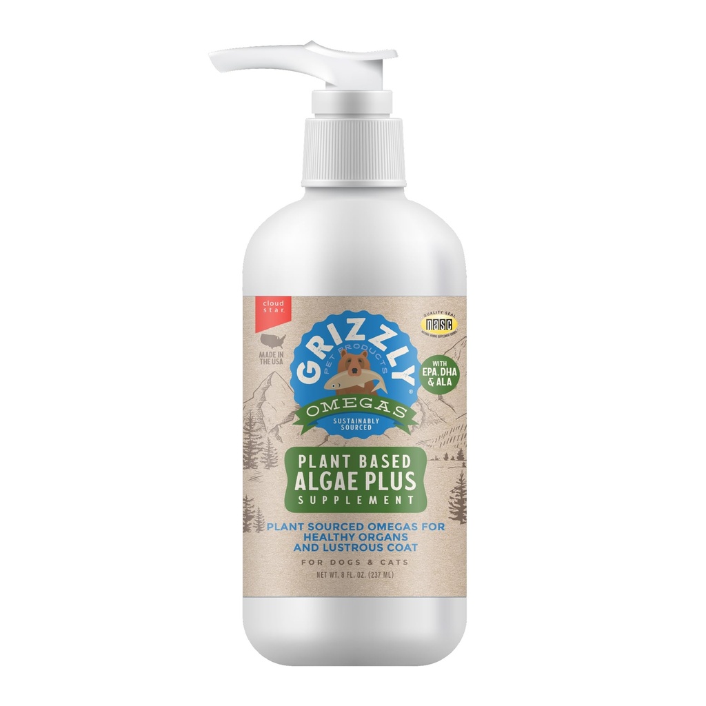 Grizzly Pet Products Algal Plus Omega 3-6-9 potravinové doplnky pre psy a mačky, 8 Ounce fľaša