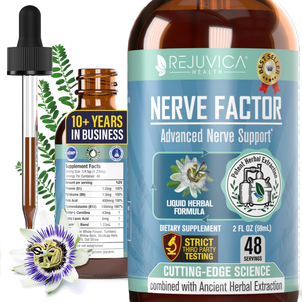 Rejuvica Health NerveFactor - Advanced Nerve Suplement Suplement - Liquid Delivery for Better Absorbtion - Acetyl-L-karnitín, Alpha Kyselina lipová, Vitamín B12, Kyselina listová, biela vŕbová kôra a ďalšie!