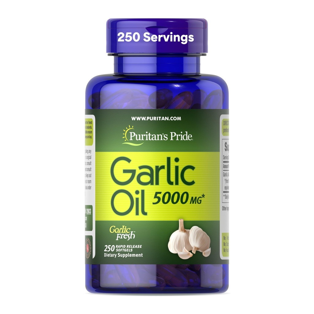 Puritán je pýcha Premium cesnak čerstvé 5000 mg, tradičné diétne doplnok pre zdravie srdca a podporu cirkulácie s antioxidant vlastnosti, 250 Rýchle vydanie Softgels