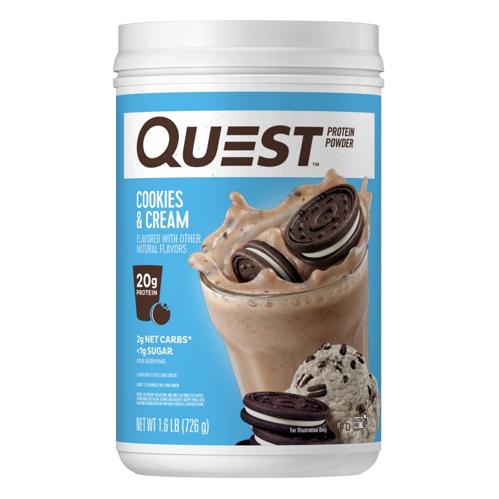 Quest Nutrition Cookies & Cream Protein Powder, 20g Protein, 1g Cukor, Low Carb, Gluten Free, 1.6 libra, 24 Servings